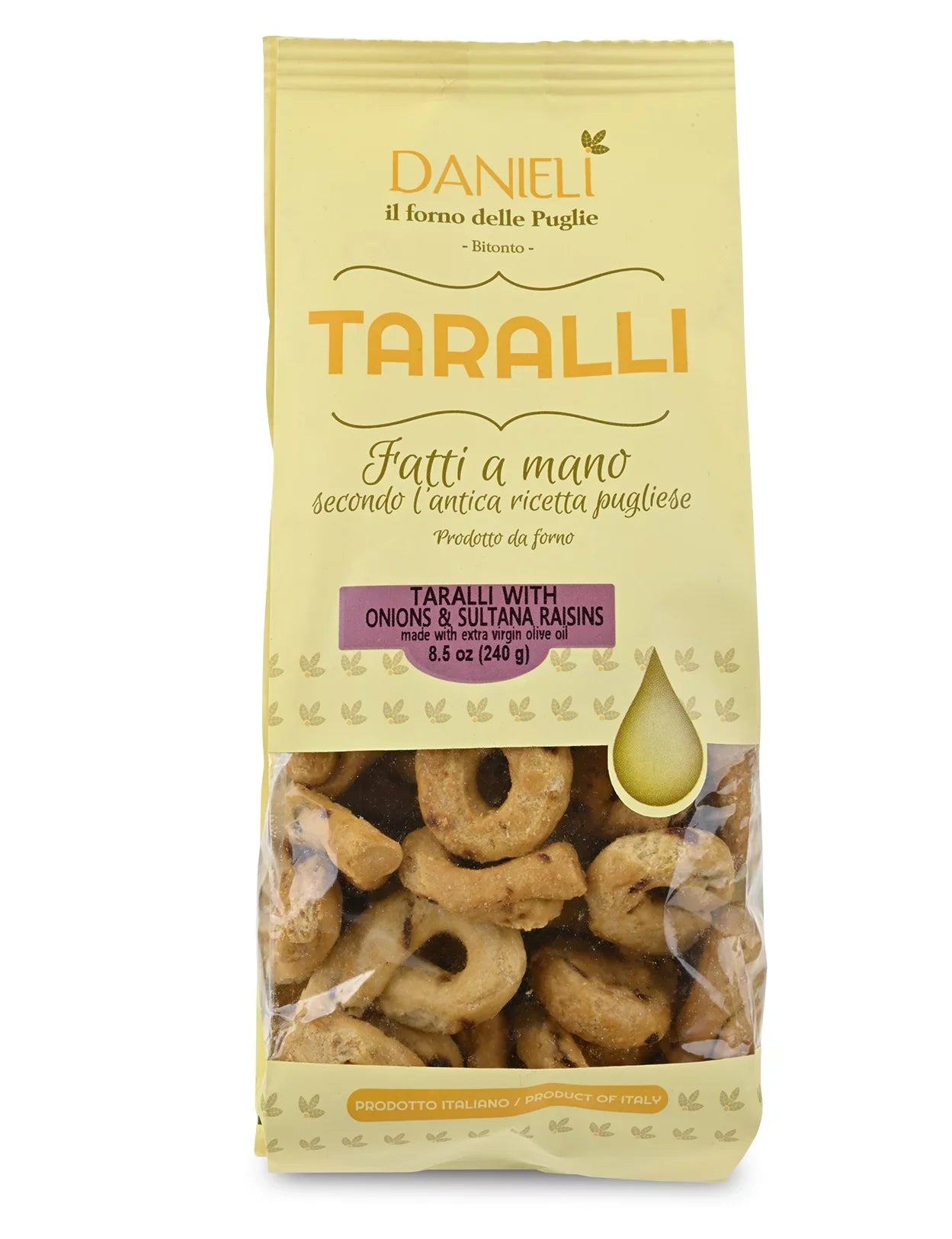 Taralli Cipolla e Uvetta - Onion & Sultana Raisin Produced by: Danieli in Puglia, Italy